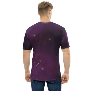 T-Shirt Back with Purple Sky, Gold Accents on Model